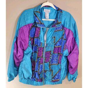 Vtg 80s Basic Editions Teal Purple WindBreaker, Size M Retro